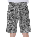 Black And White Zentangle Pattern Print Men's Beach Shorts