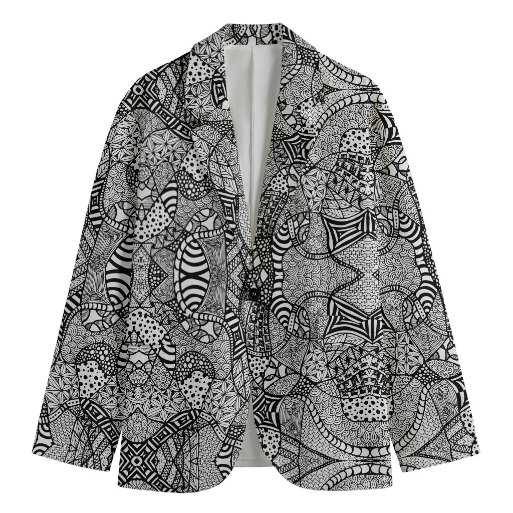 Black And White Zentangle Pattern Print Men's Blazer