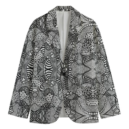 Black And White Zentangle Pattern Print Men's Blazer
