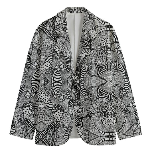 Black And White Zentangle Pattern Print Men's Blazer