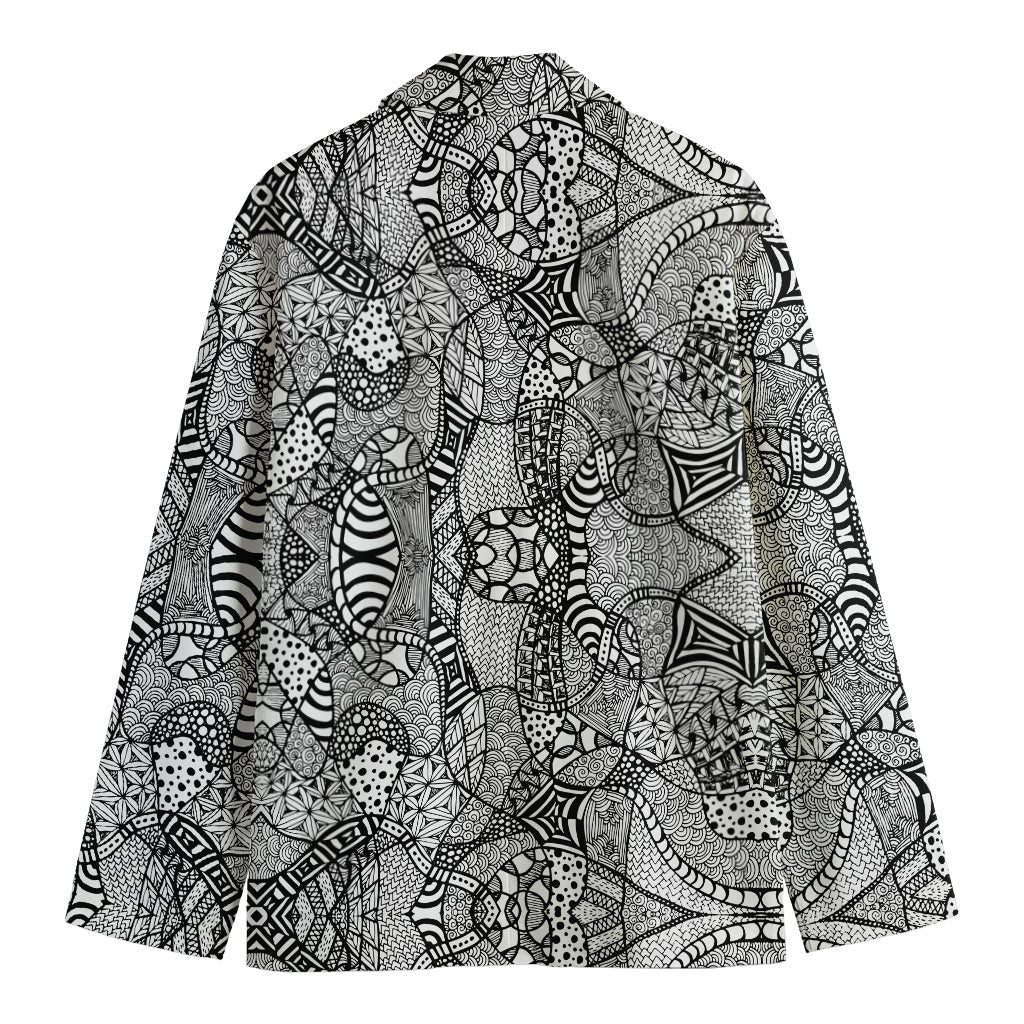 Black And White Zentangle Pattern Print Men's Blazer