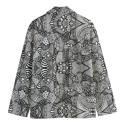 Black And White Zentangle Pattern Print Men's Blazer