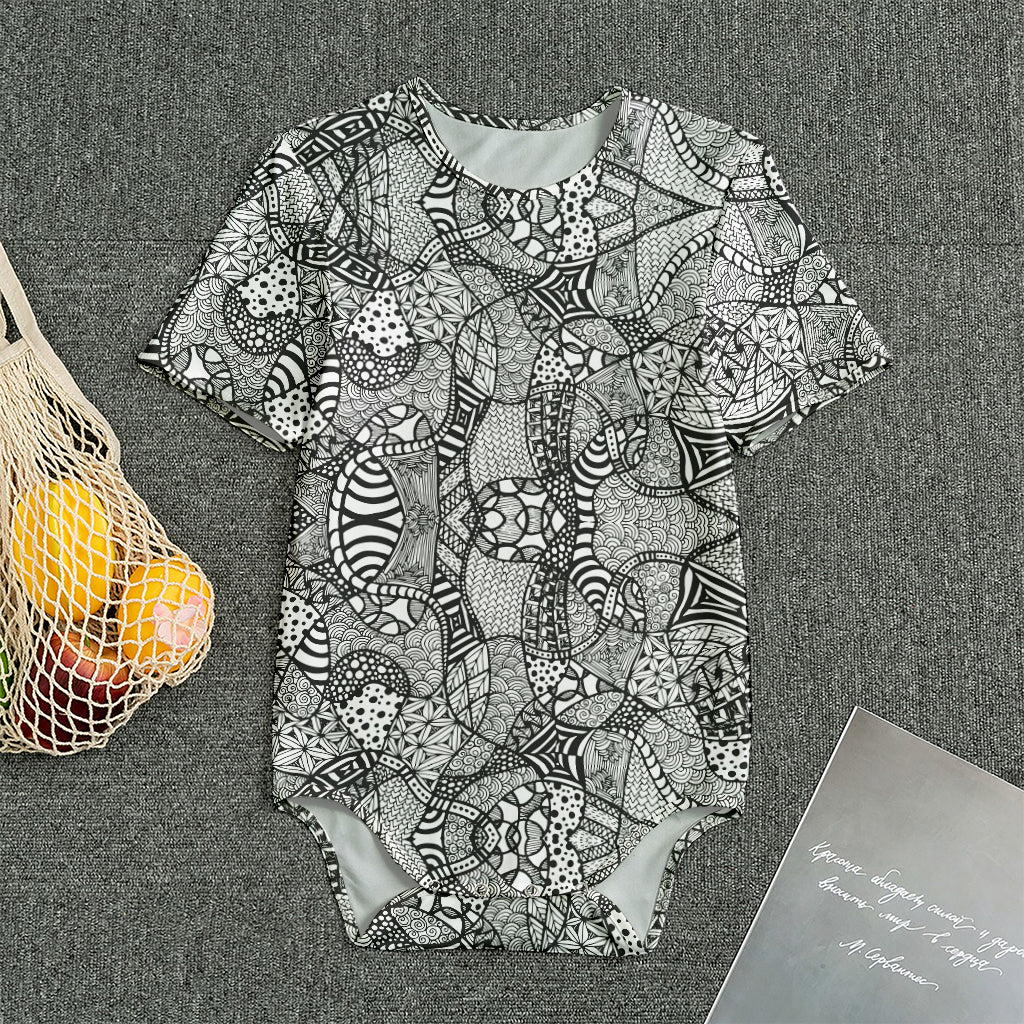 Black And White Zentangle Pattern Print Men's Bodysuit