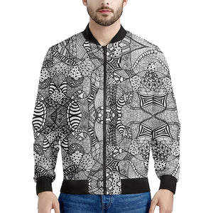 Black And White Zentangle Pattern Print Men's Bomber Jacket