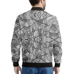 Black And White Zentangle Pattern Print Men's Bomber Jacket