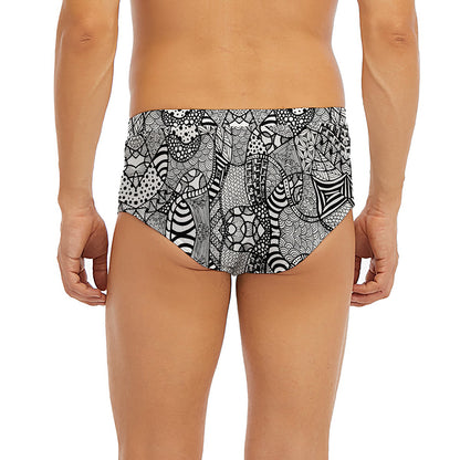 Black And White Zentangle Pattern Print Men's Briefs