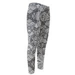 Black And White Zentangle Pattern Print Men's Compression Pants