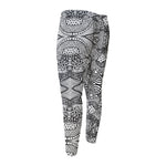 Black And White Zentangle Pattern Print Men's Compression Pants