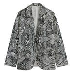Black And White Zentangle Pattern Print Men's Cotton Blazer