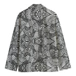 Black And White Zentangle Pattern Print Men's Cotton Blazer