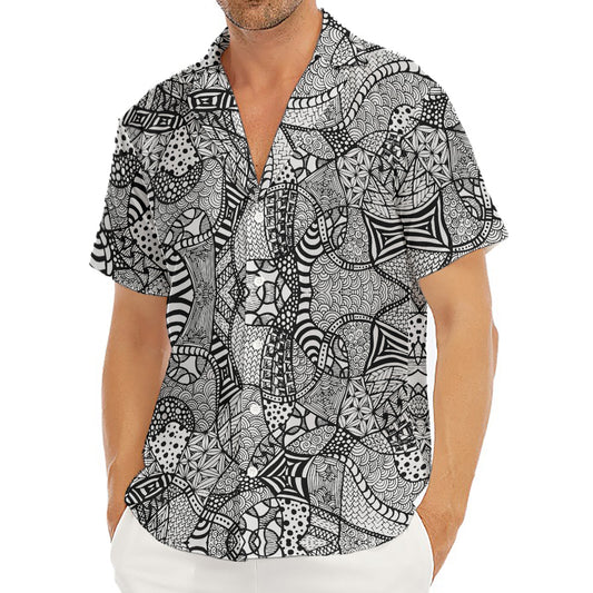 Black And White Zentangle Pattern Print Men's Deep V-Neck Shirt