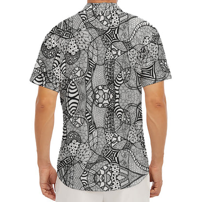 Black And White Zentangle Pattern Print Men's Deep V-Neck Shirt