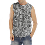 Black And White Zentangle Pattern Print Men's Fitness Tank Top