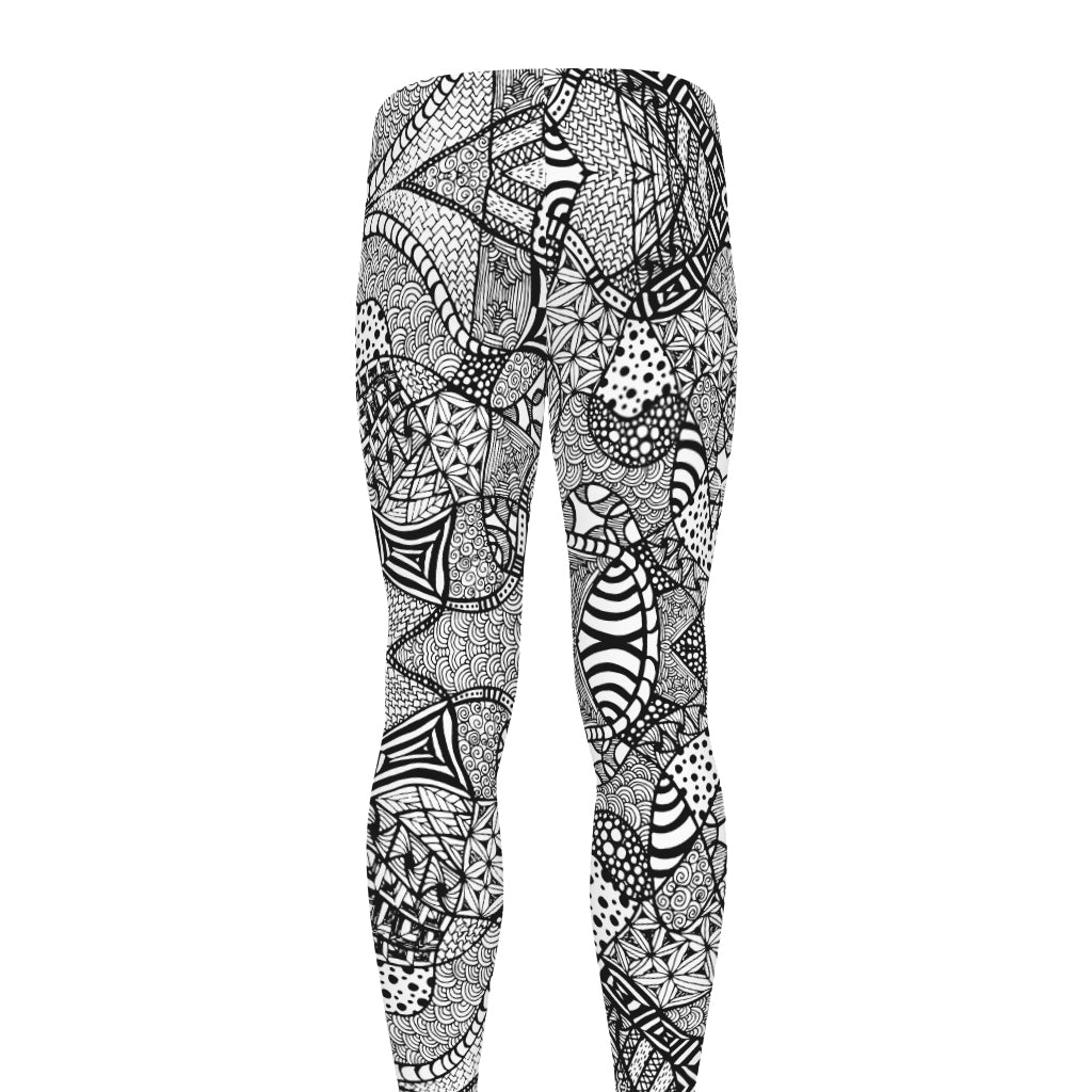 Black And White Zentangle Pattern Print Men's leggings