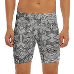 Black And White Zentangle Pattern Print Men's Long Boxer Briefs
