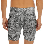 Black And White Zentangle Pattern Print Men's Long Boxer Briefs