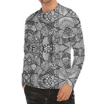 Black And White Zentangle Pattern Print Men's Long Sleeve Rash Guard