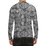 Black And White Zentangle Pattern Print Men's Long Sleeve Rash Guard