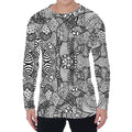 Black And White Zentangle Pattern Print Men's Long Sleeve T-Shirt