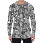 Black And White Zentangle Pattern Print Men's Long Sleeve T-Shirt