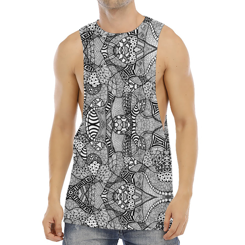 Black And White Zentangle Pattern Print Men's Muscle Tank Top