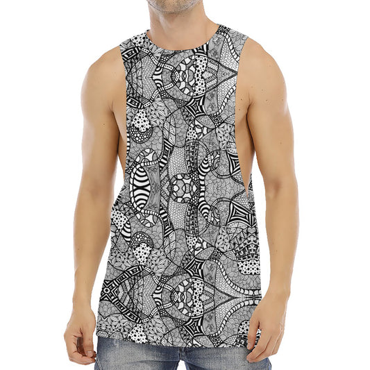 Black And White Zentangle Pattern Print Men's Muscle Tank Top