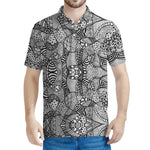 Black And White Zentangle Pattern Print Men's Polo Shirt