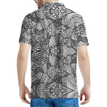 Black And White Zentangle Pattern Print Men's Polo Shirt