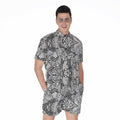 Black And White Zentangle Pattern Print Men's Romper