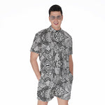 Black And White Zentangle Pattern Print Men's Rompers