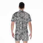 Black And White Zentangle Pattern Print Men's Rompers