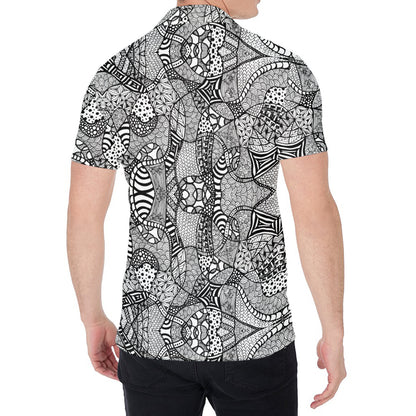 Black And White Zentangle Pattern Print Men's Shirt