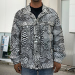 Black And White Zentangle Pattern Print Men's Shirt Jacket