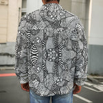 Black And White Zentangle Pattern Print Men's Shirt Jacket