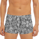 Black And White Zentangle Pattern Print Men's Short Boxer Briefs
