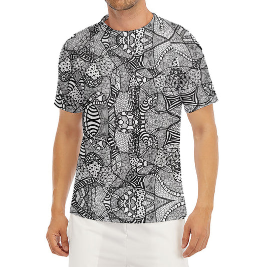 Black And White Zentangle Pattern Print Men's Short Sleeve Rash Guard