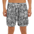 Black And White Zentangle Pattern Print Men's Split Running Shorts
