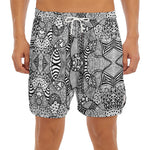 Black And White Zentangle Pattern Print Men's Split Running Shorts