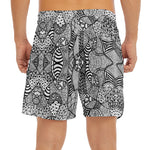 Black And White Zentangle Pattern Print Men's Split Running Shorts