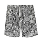 Black And White Zentangle Pattern Print Men's Sports Shorts