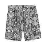 Black And White Zentangle Pattern Print Men's Sports Shorts