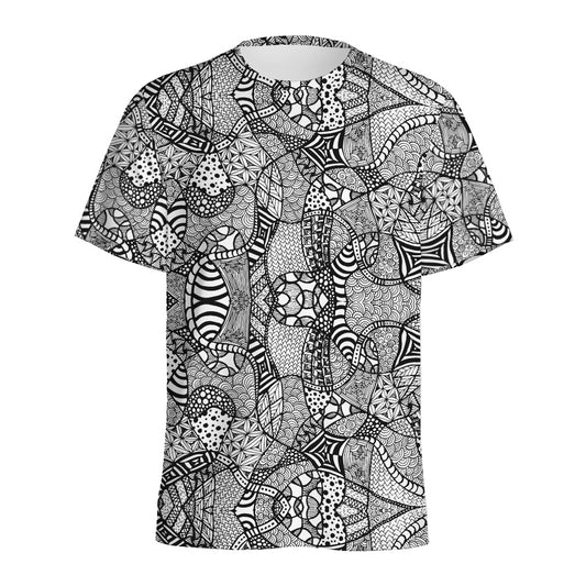 Black And White Zentangle Pattern Print Men's Sports T-Shirt