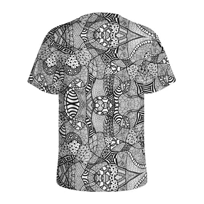Black And White Zentangle Pattern Print Men's Sports T-Shirt
