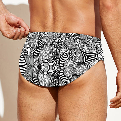 Black And White Zentangle Pattern Print Men's Swim Briefs