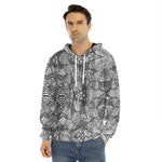 Black And White Zentangle Pattern Print Men's Velvet Pullover Hoodie