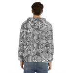 Black And White Zentangle Pattern Print Men's Velvet Pullover Hoodie