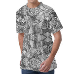 Black And White Zentangle Pattern Print Men's Velvet T-Shirt