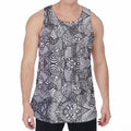 Black And White Zentangle Pattern Print Men's Velvet Tank Top