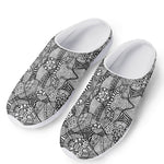 Black And White Zentangle Pattern Print Mesh Casual Shoes