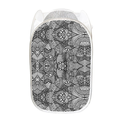 Black And White Zentangle Pattern Print Mesh Laundry Hamper
